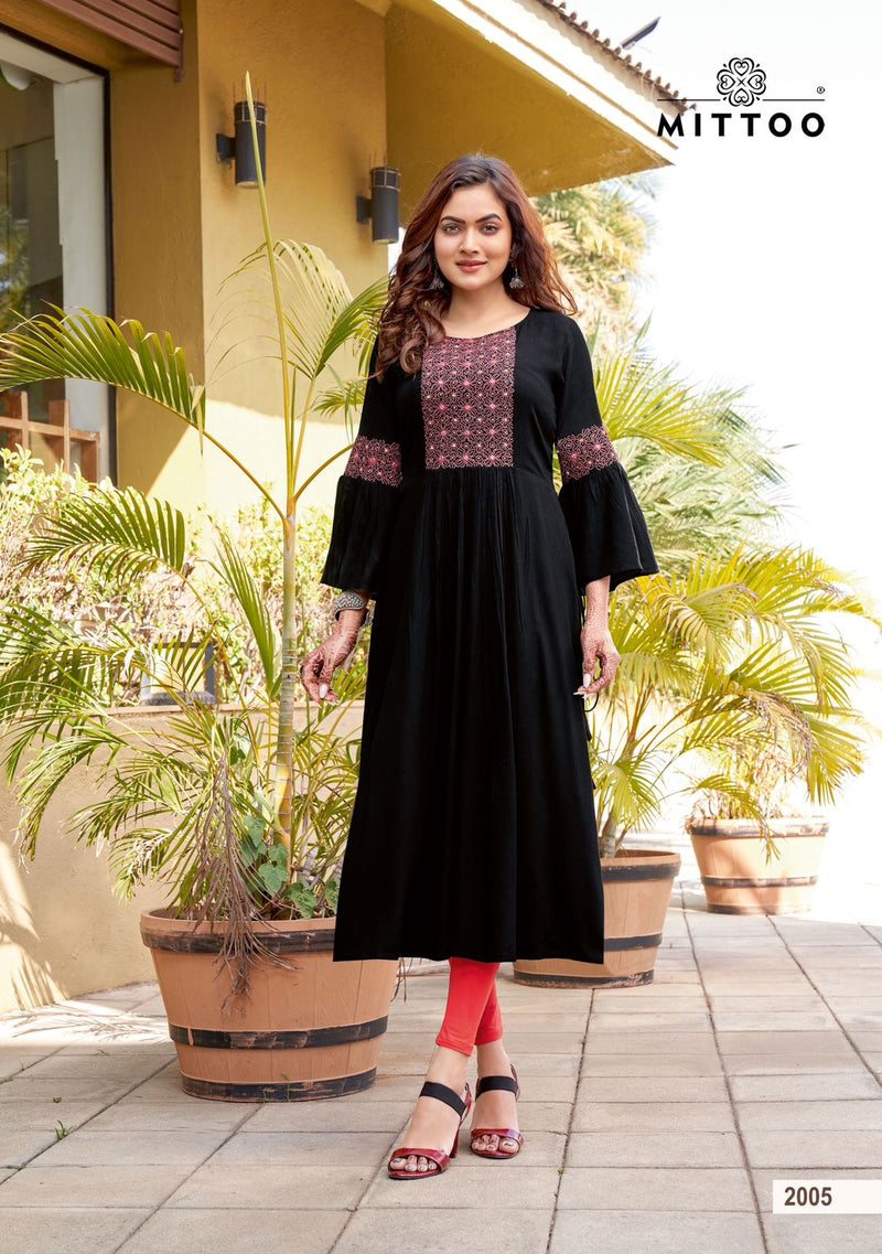 Mittoo Swagat Rayon Fancy Hand Work Designer Kurtis