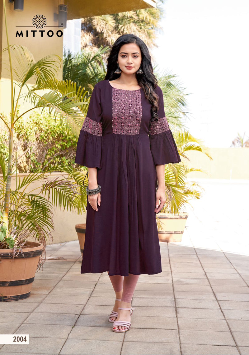 Mittoo Swagat Rayon Fancy Hand Work Designer Kurtis