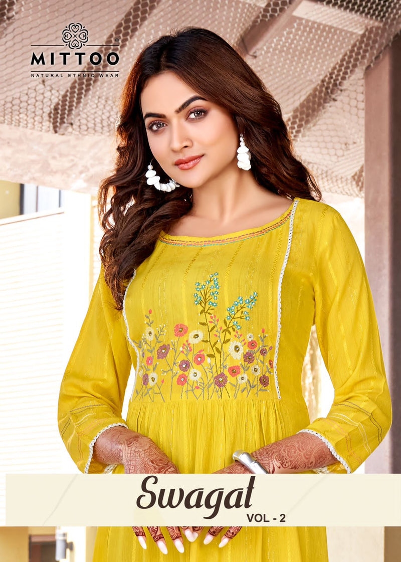 Mittoo Swagat Vol 2 Rayon With Naira Style Readymade Kurtis Collection