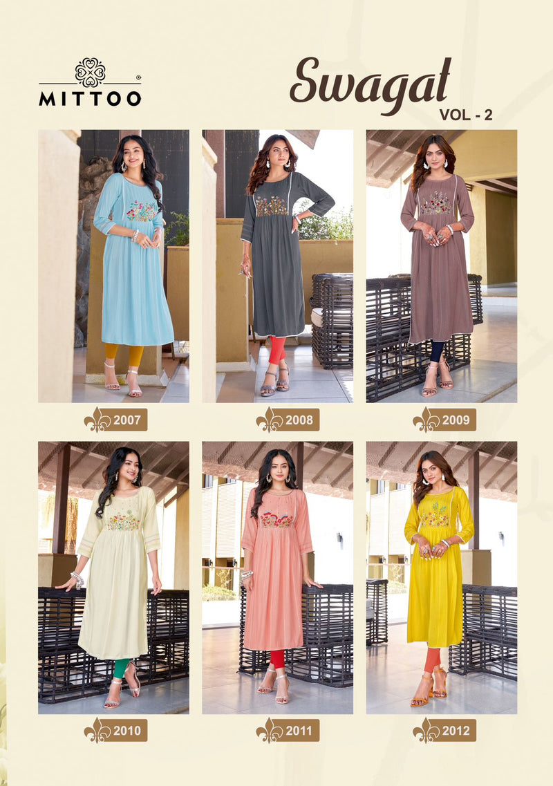 Mittoo Swagat Vol 2 Rayon With Naira Style Readymade Kurtis Collection