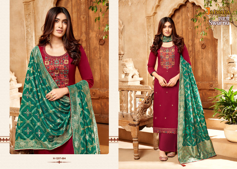 Alok Suits Jaimala Swarna Jam Cotton Fancy Embroidery Swarovski Diamond Work Designer Partywear Salwar Suits