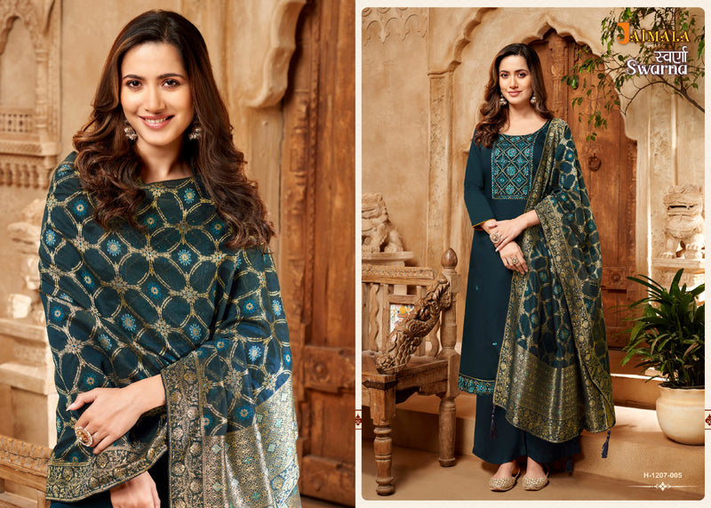 Alok Suits Jaimala Swarna Jam Cotton Fancy Embroidery Swarovski Diamond Work Designer Partywear Salwar Suits