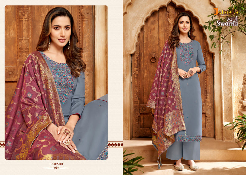 Alok Suits Jaimala Swarna Jam Cotton Fancy Embroidery Swarovski Diamond Work Designer Partywear Salwar Suits