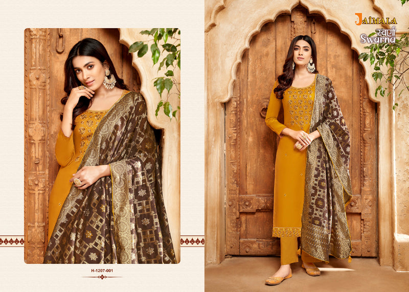 Alok Suits Jaimala Swarna Jam Cotton Fancy Embroidery Swarovski Diamond Work Designer Partywear Salwar Suits