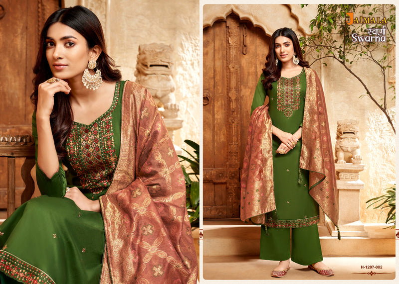 Alok Suits Jaimala Swarna Jam Cotton Fancy Embroidery Swarovski Diamond Work Designer Partywear Salwar Suits