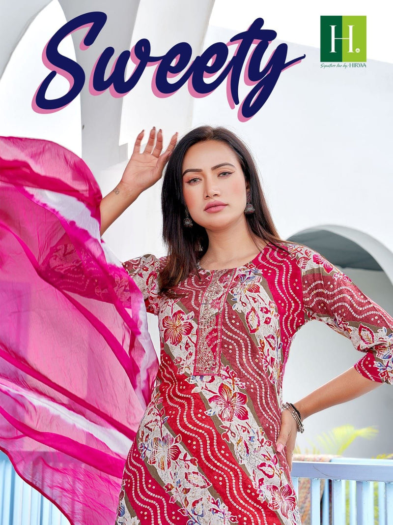 Hirwa Sweety Rayon Heavy Foil Printed Fancy Wear Kurti With Bottom