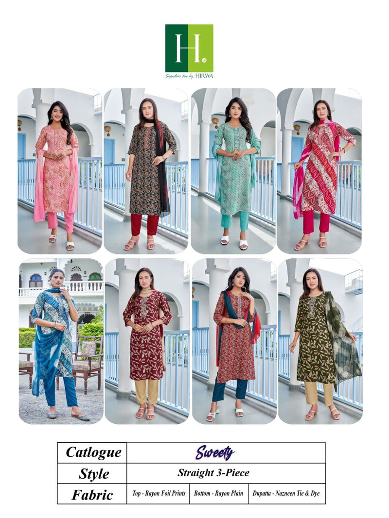 Hirwa Sweety Rayon Heavy Foil Printed Fancy Wear Kurti With Bottom