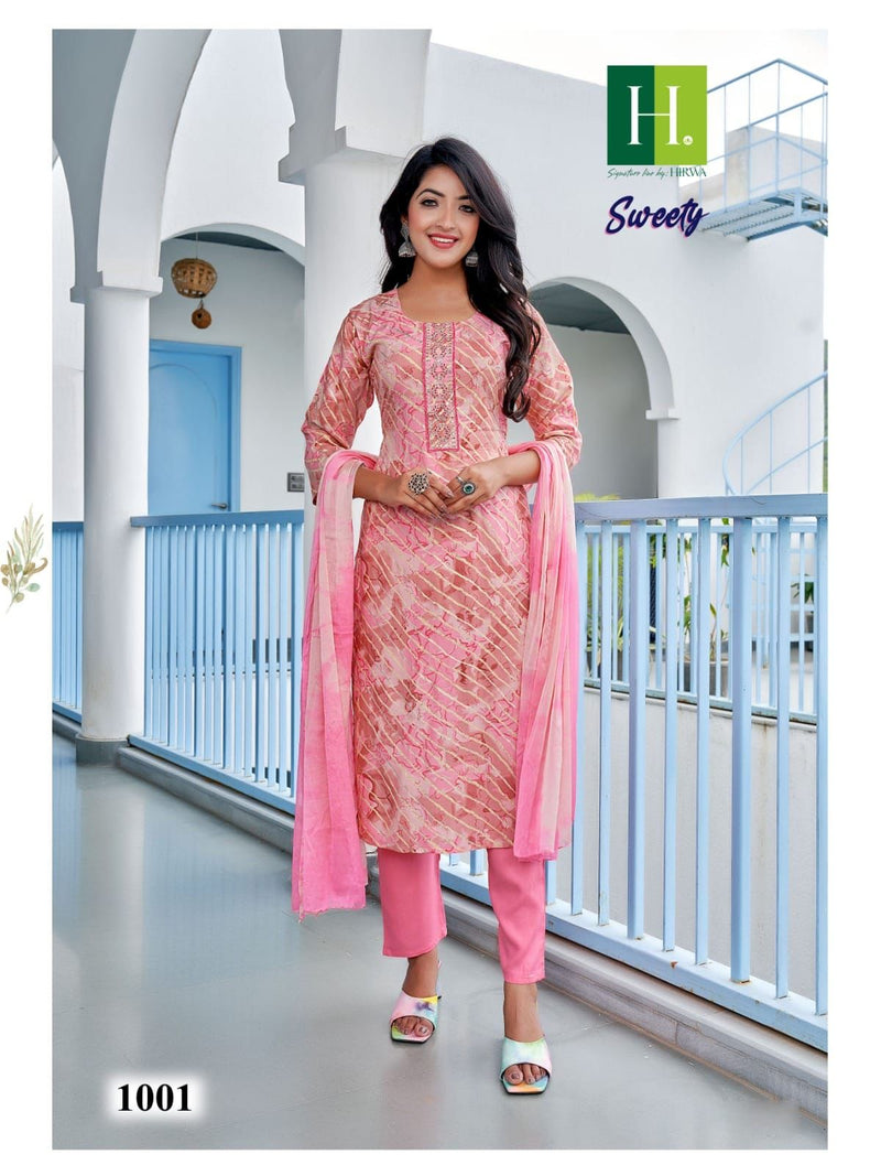 Hirwa Sweety Rayon Heavy Foil Printed Fancy Wear Kurti With Bottom