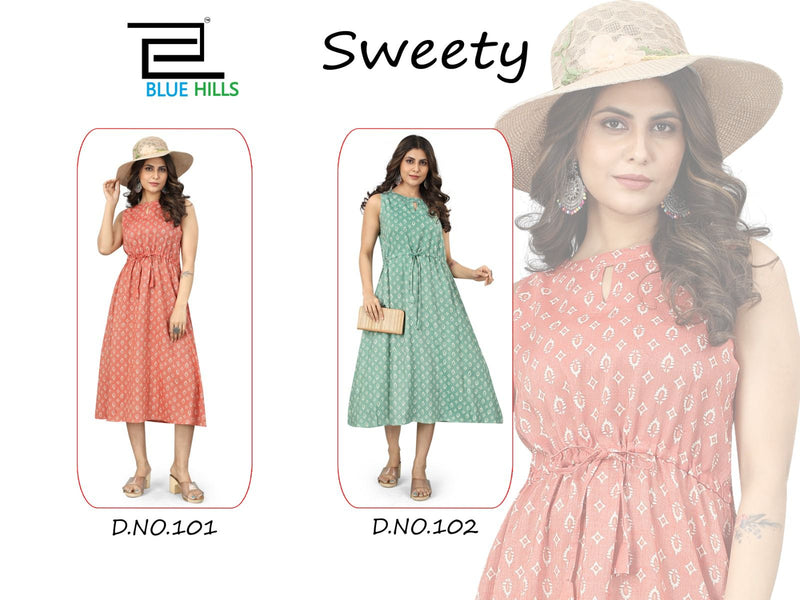 Blue Hills Sweety Rayon Prints Fancy Causal Wear Kurtis
