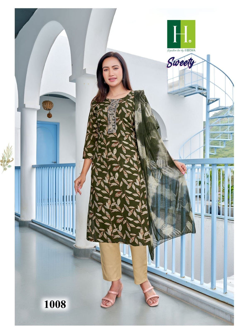 Hirwa Sweety Rayon Heavy Foil Printed Fancy Wear Kurti With Bottom