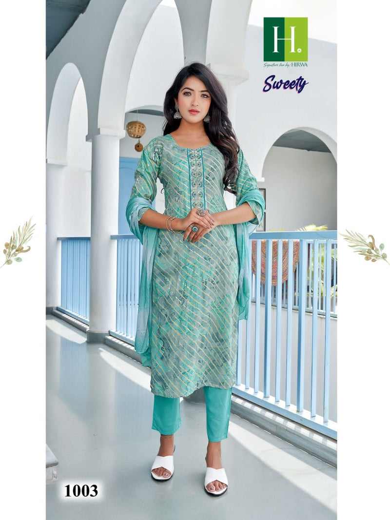 Hirwa Sweety Rayon Heavy Foil Printed Fancy Wear Kurti With Bottom