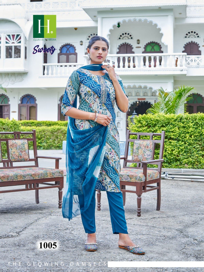 Hirwa Sweety Rayon Heavy Foil Printed Fancy Wear Kurti With Bottom