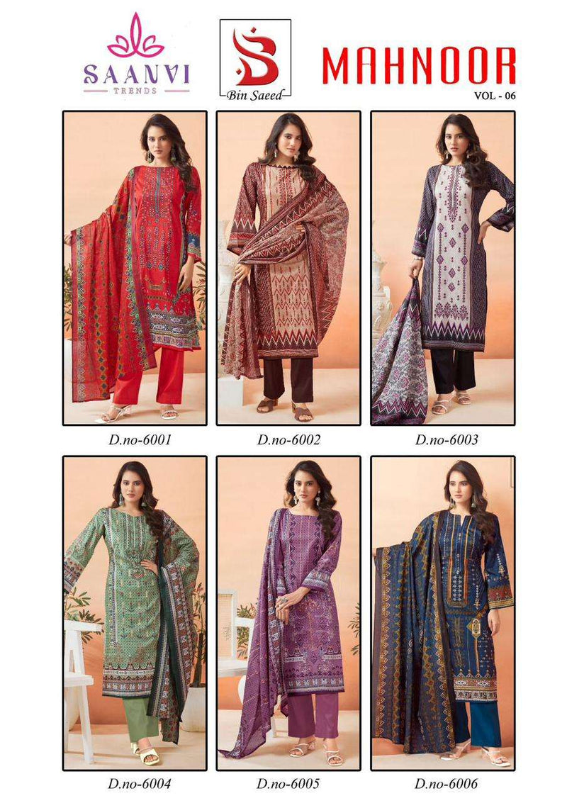 Saanvi Trends Bin Saeed Mahnoor Vol 6 Lawn Cotton Fancu Designer Daily Wear Salwar Kameez