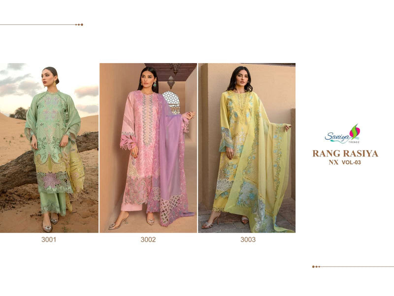 Saniya Trendz Rang rasiya Vol 3 Nx Chikankari Embroidered Salwar Kameez