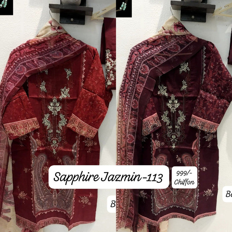 Sapphire Jazmin 113 Lawn Embroidered Fancy Designer Pret Kurti