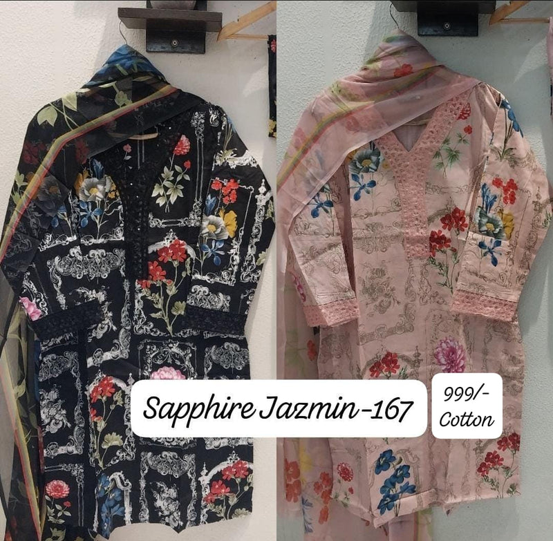 Sapphire Jazmin Vol 167 Lawn Cotton Embroidered Work Pakistani Pret Kurti