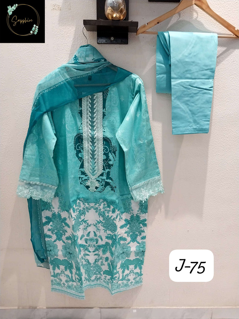 Sapphire Jazmin Vol 75 Lawn Cotton With Patch Work Designer Pret Kurti