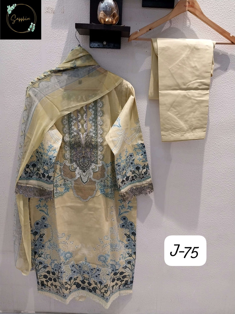 Sapphire Jazmin Vol 75 Lawn Cotton With Patch Work Designer Pret Kurti