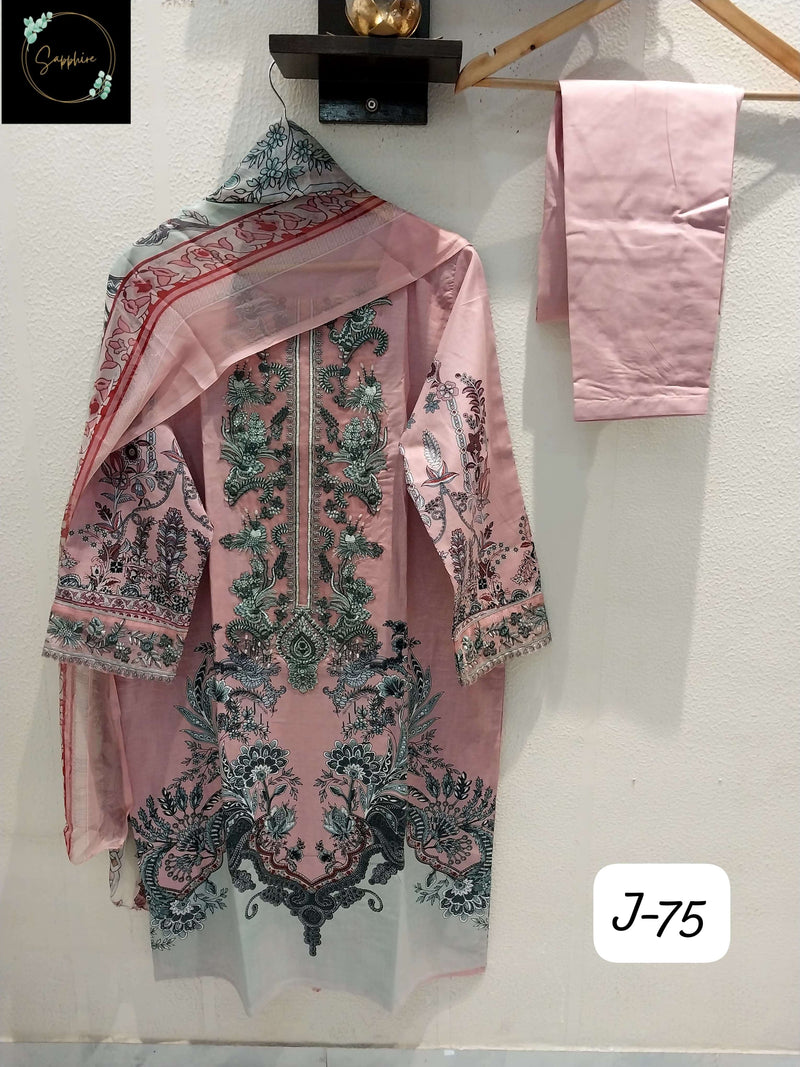 Sapphire Jazmin Vol 75 Lawn Cotton With Patch Work Designer Pret Kurti