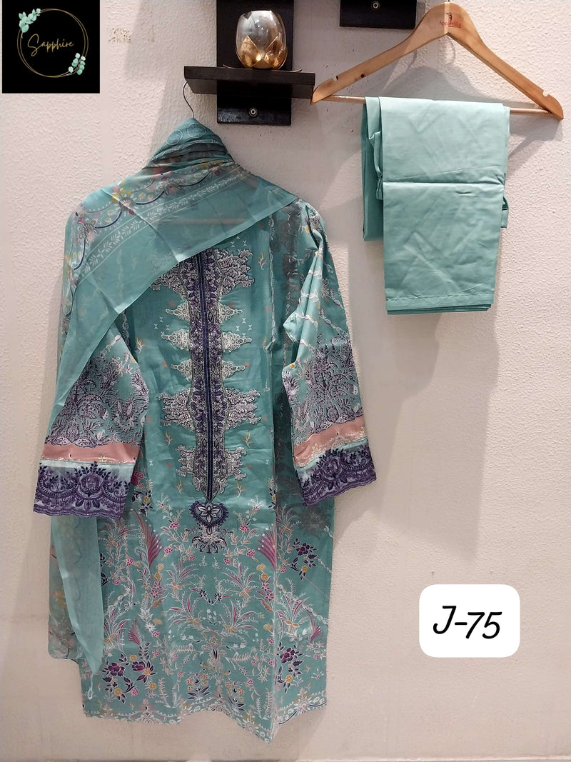 Sapphire Jazmin Vol 75 Lawn Cotton With Patch Work Designer Pret Kurti