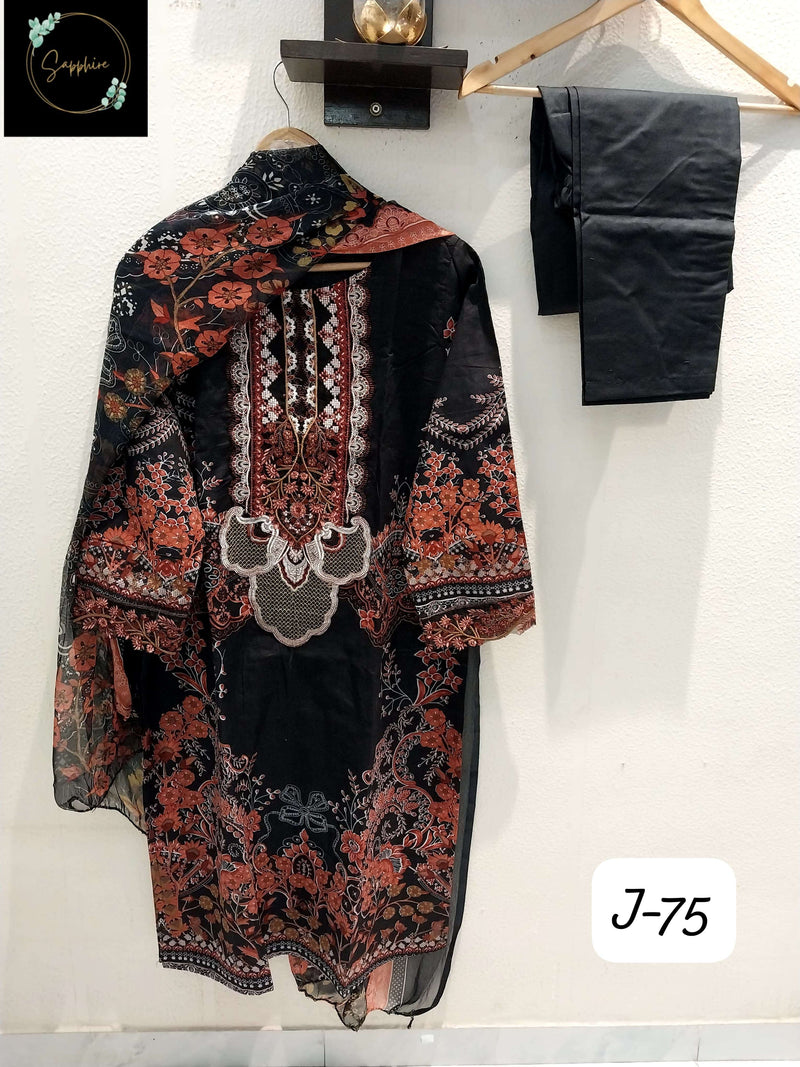 Sapphire Jazmin Vol 75 Lawn Cotton With Patch Work Designer Pret Kurti