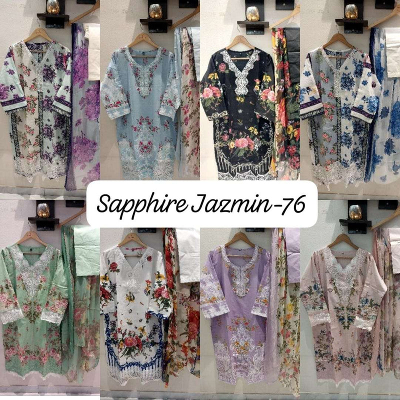 Sapphire Jazmin Vol 76 Lawn Cotton Self Embroidered Readymade Pret Kurti