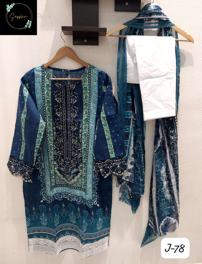 Sapphire Jazmin Vol 78 Lawn Cotton Heavy Patch Embroidery Pret Kurti
