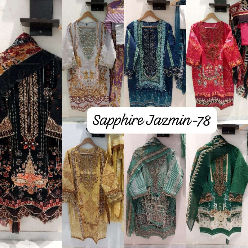 Sapphire Jazmin Vol 78 Lawn Cotton Heavy Patch Embroidery Pret Kurti
