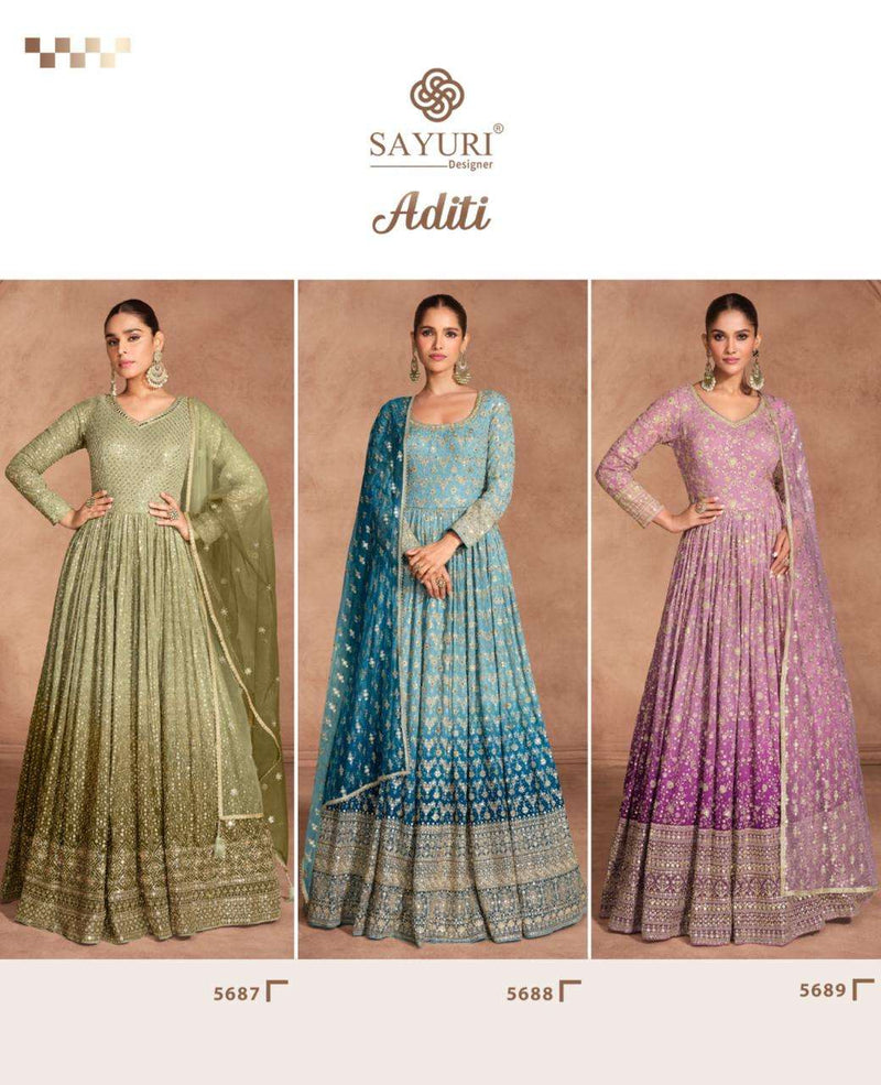 Sayuri Designer Aditi Real Georgette Embroidered Work Designer Suit