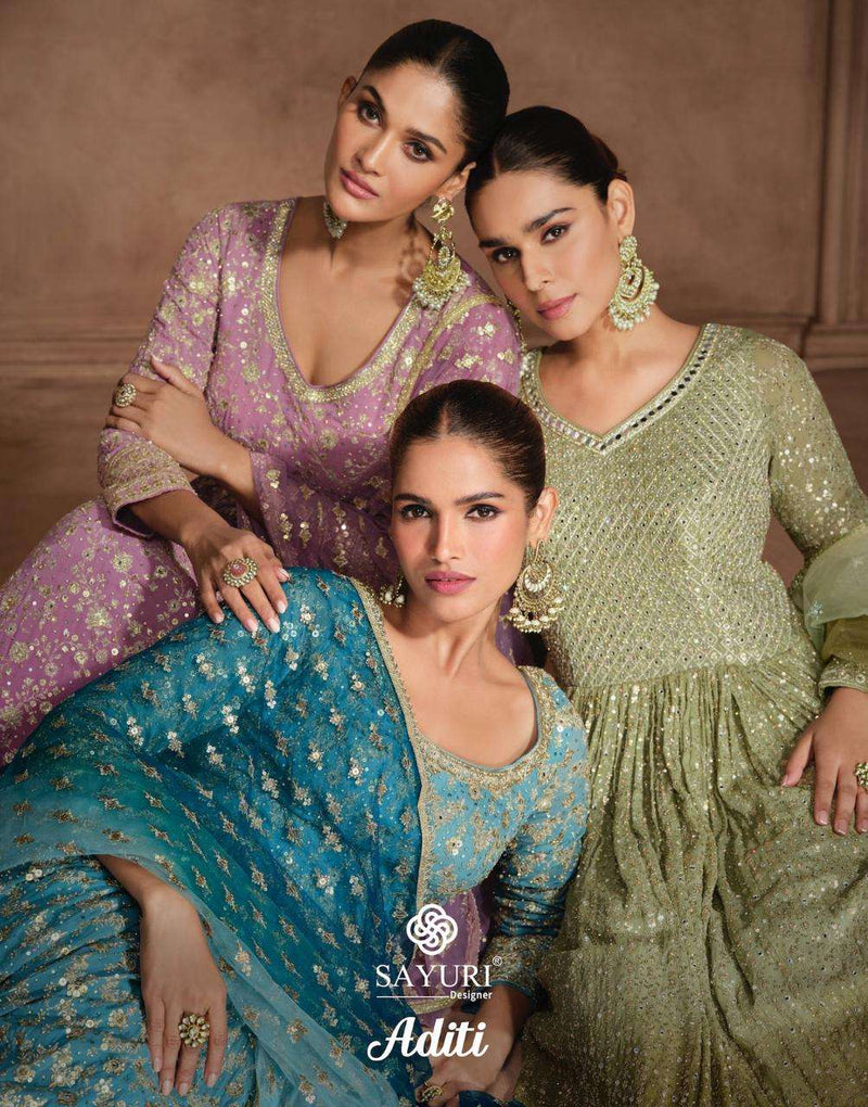 Sayuri Designer Aditi Real Georgette Embroidered Work Designer Suit