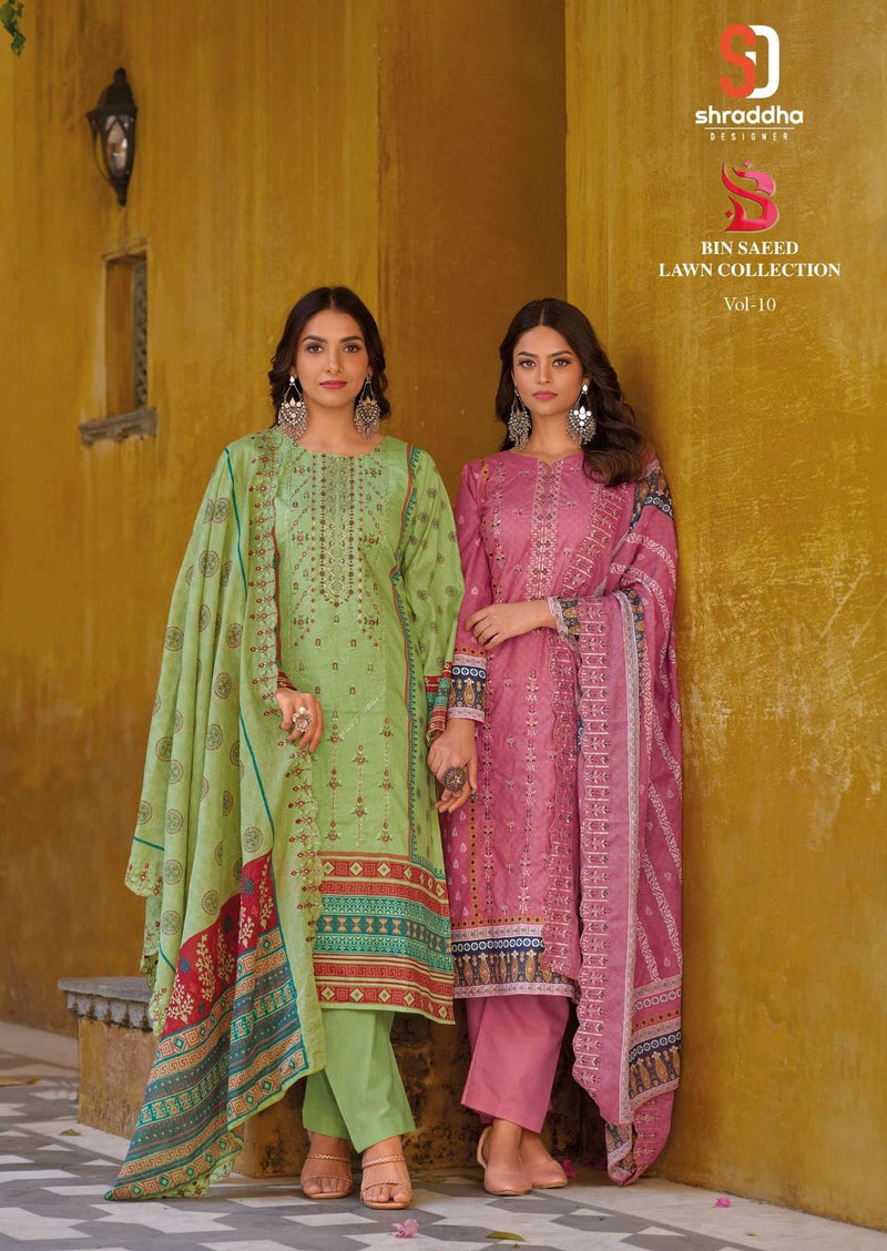 Sharaddha Designer Bin Saeed Lawn Collection Vol 10 Cotton With Self Embroidery  Suit