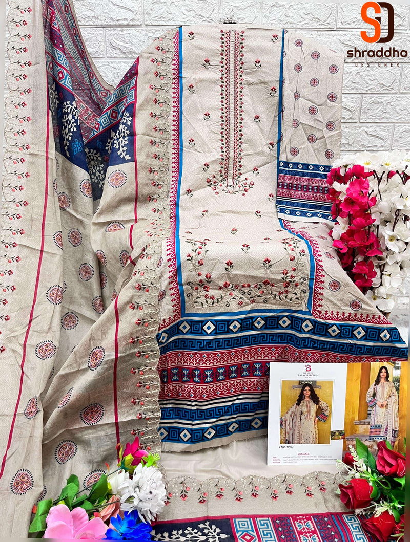 Sharaddha Designer Bin Saeed Lawn Collection Vol 10 Cotton With Self Embroidery  Suit