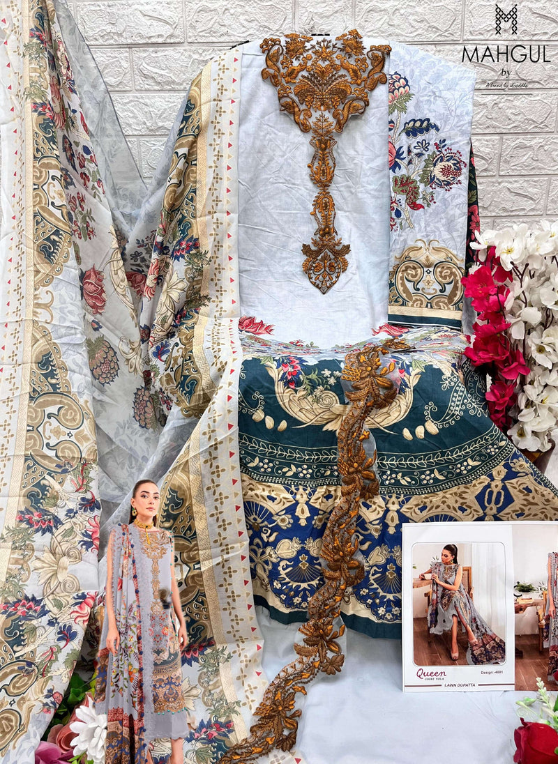Sharaddha Nx Queen Court Vol 4 Lawn Cotton Printed With Heavy Embroidery Patch Designer Salwar Kameez