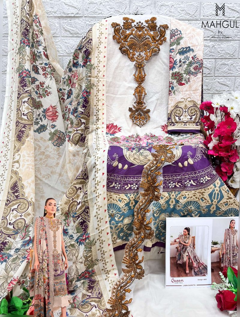 Sharaddha Nx Queen Court Vol 4 Lawn Cotton Printed With Heavy Embroidery Patch Designer Salwar Kameez