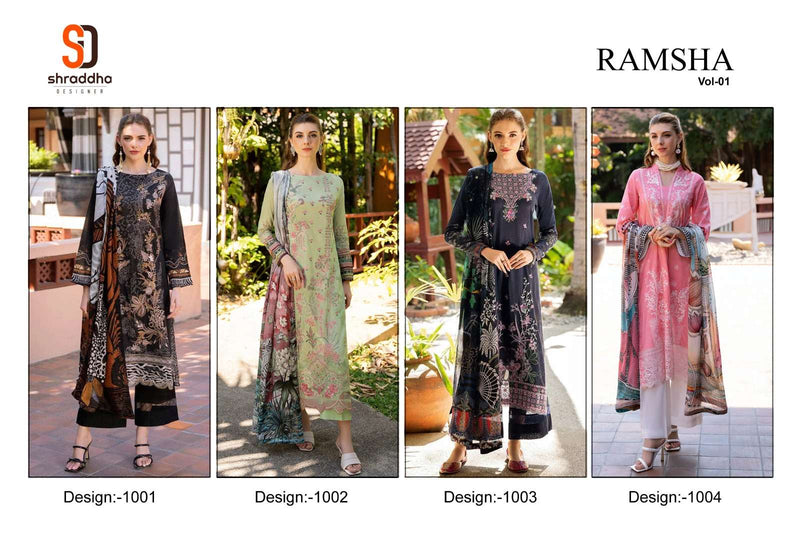 Shradda Designer Ramsha Vol 1 Pure Cotton Embroidered Work Salwar Kameez