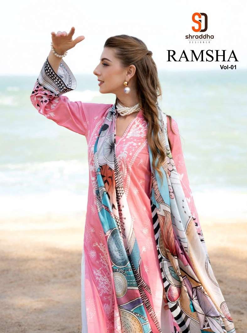 Shradda Designer Ramsha Vol 1 Pure Cotton Embroidered Work Salwar Kameez