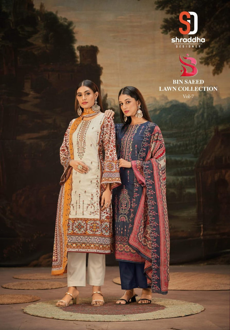Shraddha Designer Bin Saeed Vol 7 Pure Cotton Self Embroidered Work Salwar Suit