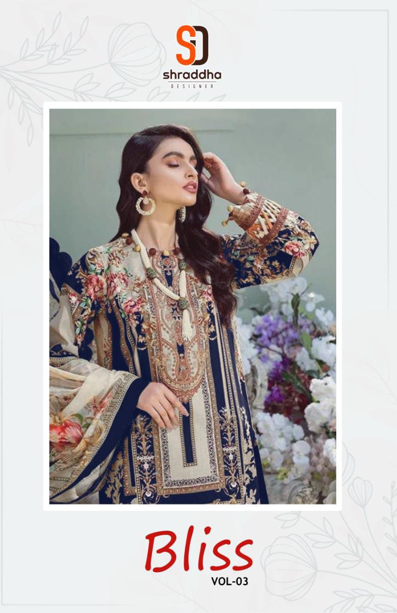 Shraddha Designer Bliss Vol 3 Lawn Cotton Embroidery Work Salwar Suit
