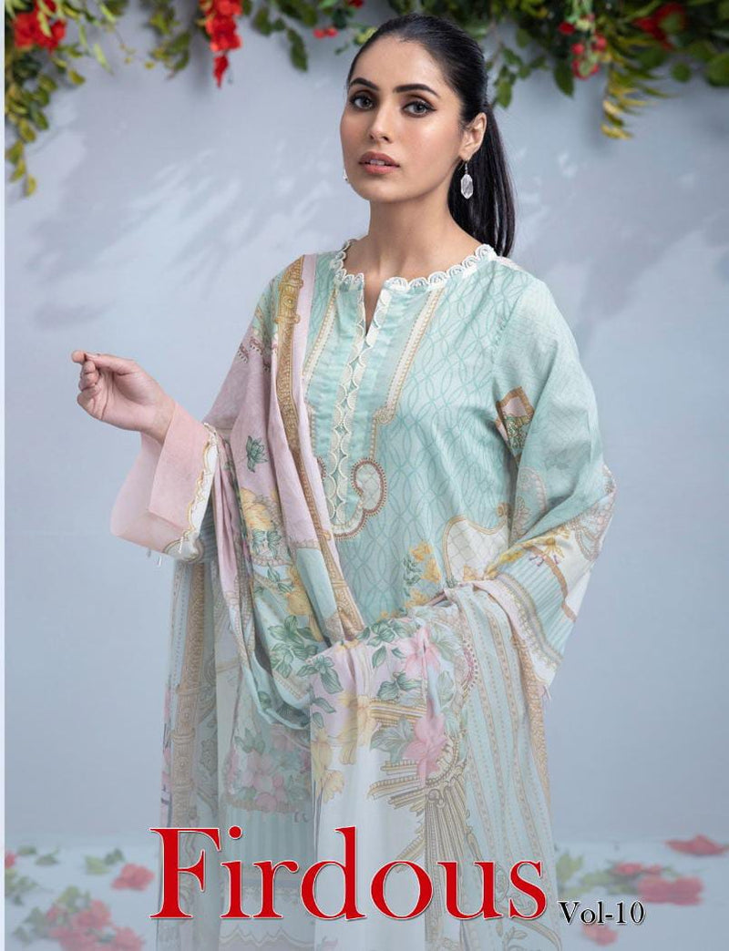 Shraddha Designer Firdous Vol 10 Lawn Cotton Printed With Heavy Embroidery Work Salwar Suit