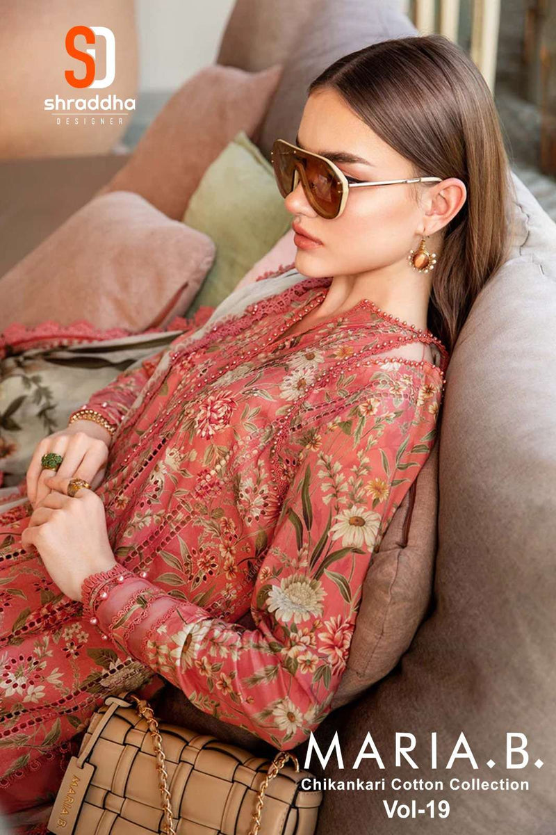 Shraddha Designer Maria B Chikenkari Cotton Collection Vol 19 Embroidered Salwar Suit