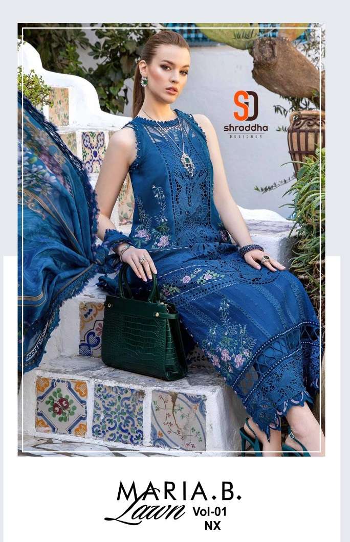 Shraddha Designer Maria B Lawn Vol 1 Nx Pure Cotton Embroidered Chikan Work Suit