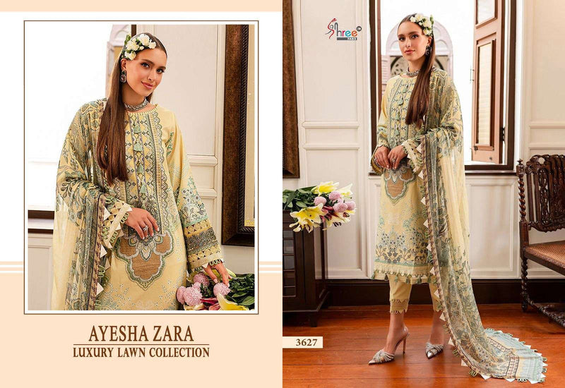 Shree Fab Ayesha Zara Luxury Lawn Collection Cotton Print With Exclusive Patches Salwar Kameez