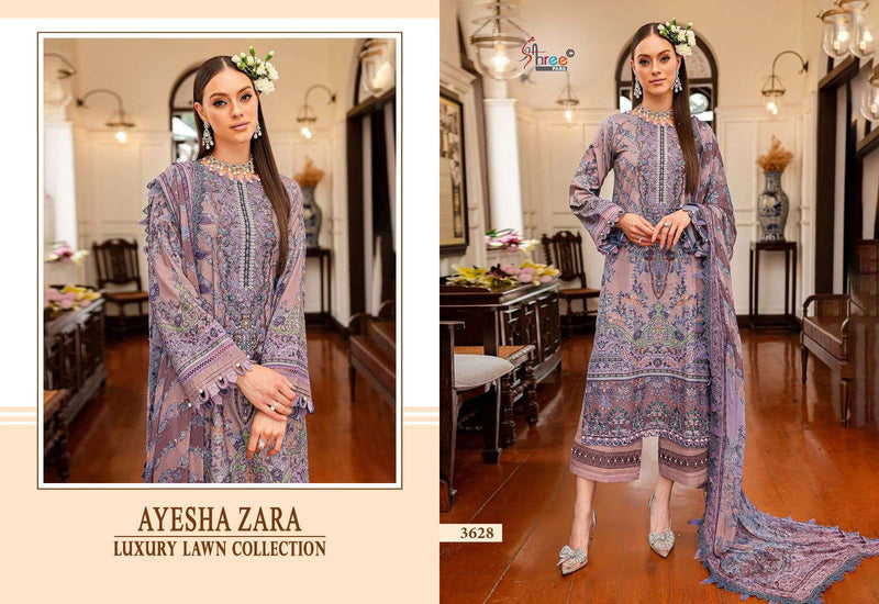 Shree Fab Ayesha Zara Luxury Lawn Collection Cotton Print With Exclusive Patches Salwar Kameez