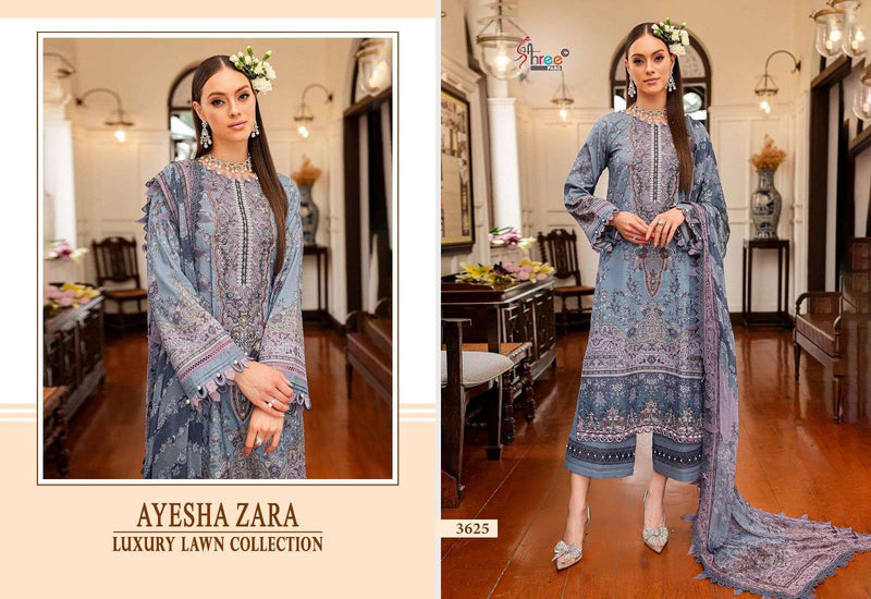 Shree Fab Ayesha Zara Luxury Lawn Collection Cotton Print With Exclusive Patches Salwar Kameez