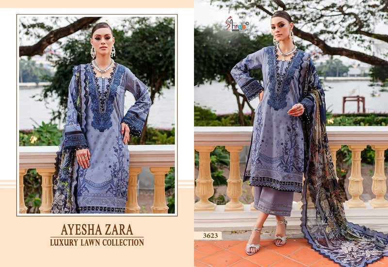 Shree Fab Ayesha Zara Luxury Lawn Collection Cotton Print With Exclusive Patches Salwar Kameez