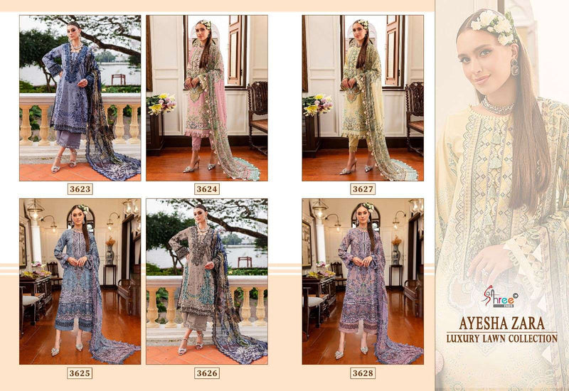 Shree Fab Ayesha Zara Luxury Lawn Collection Cotton Print With Exclusive Patches Salwar Kameez