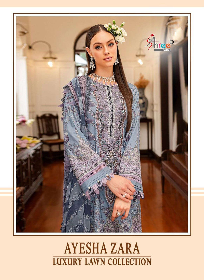 Shree Fab Ayesha Zara Luxury Lawn Collection Cotton Print With Exclusive Patches Salwar Kameez