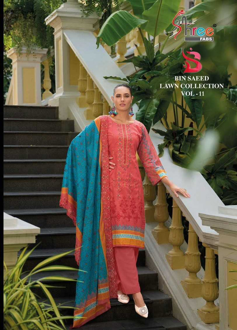 Shree Fabs Bin Saeed Lawn Collection Vol 11 Pure Cotton Self Embroidered Work Suit