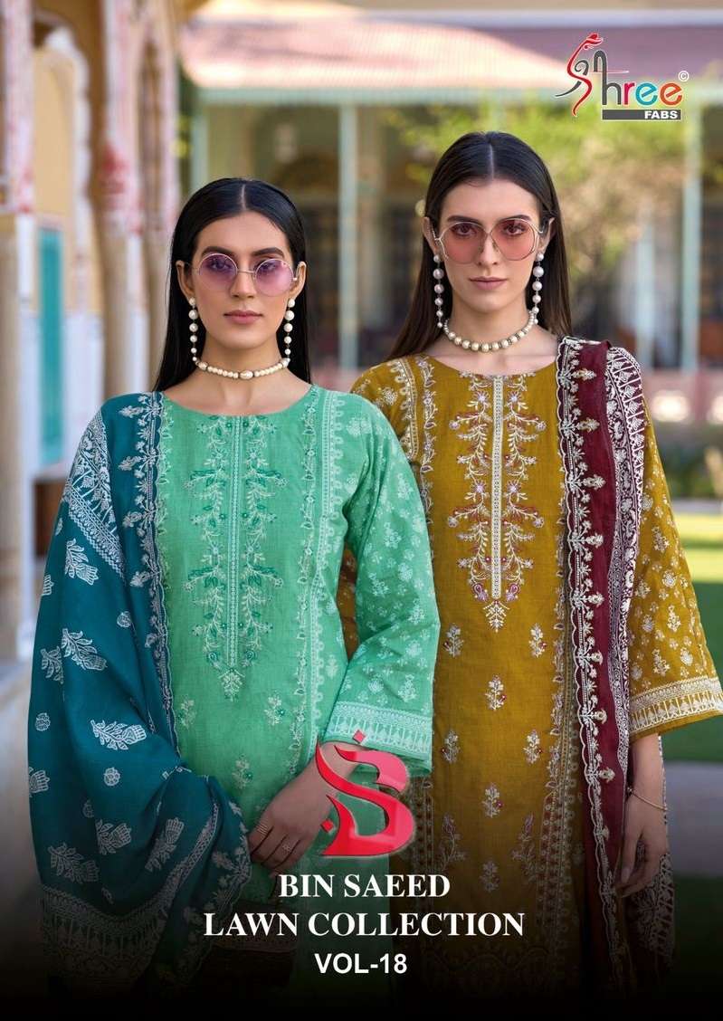 Shree Fabs Bin Saeed Lawn Collection Vol 18 Cotton Embroidered Pakistani Suit