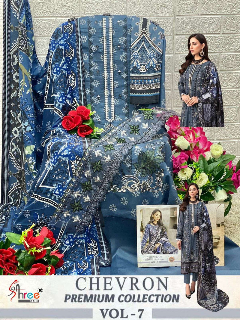 Shree Fabs Chevron Premium Collection Vol 7  Cotton Print With Heavy Self Embroidery With Patch Salwar Suit